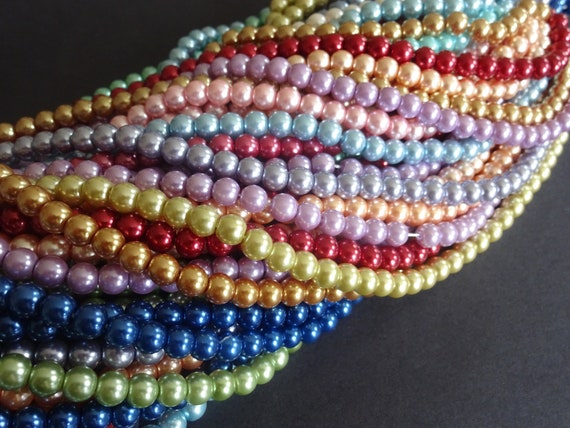 1 Strand 4mm Dark Green Pearl Glass Pearls 216 Beads