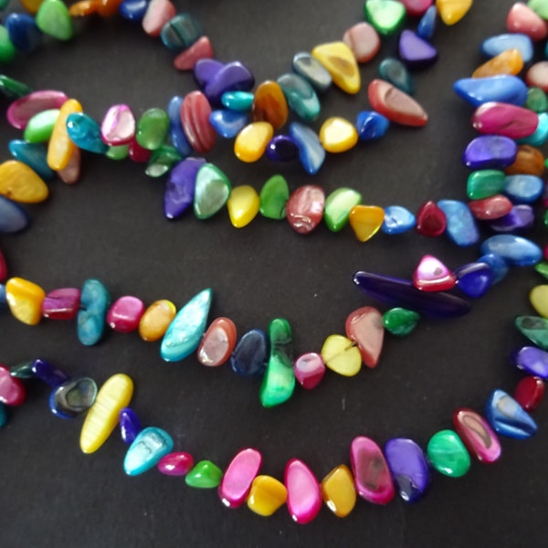 29 Inch 8-9mm Natural Mother Of Pearl Shell Bead Strand, Dyed, About 200 Beads Per Strand, Rainbow Drilled Chips, LIMITED SUPPLY, Hot Deal!