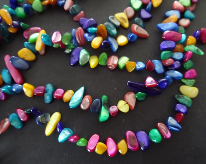 29 Inch 8-9mm Natural Mother Of Pearl Shell Bead Strand, Dyed, About 200 Beads Per Strand, Rainbow Drilled Chips, LIMITED SUPPLY, Hot Deal!