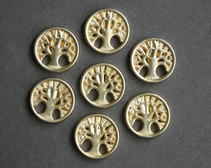 2 PACK of 18mm Metal Tree of Life Bead, Bright Gold Metal Color Tree, Large Pendant, Large Tree Bead, Metal Tree of Life Charm