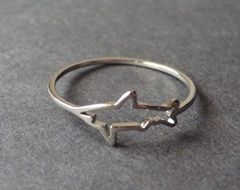 Stainless Steel Silver Shark Ring, Shark Outline Design, Sizes 7-11, Simple Silver Animal Ring, Fish Ring, Shark Attack Ocean Theme