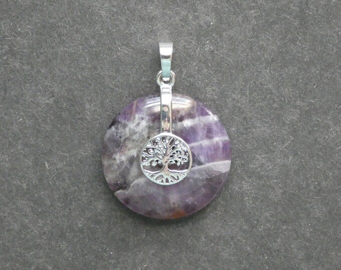 35x30mm Natural Amethyst Pendant, with Platinum Tone Brass Findings, Tree of Life Pendant, One of a Kind, Purple, Amethyst Charm, Unique