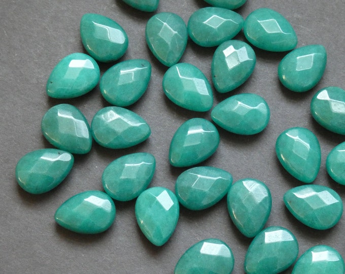 18x13mm Natural White Jade Faceted Cab, Dyed, Teardrop, Polished Gemstone Cabochon, Teal Cabochon, Wire Wrapping Teal Cab, Undrilled