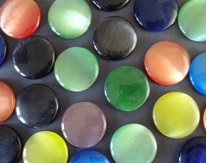 PACK OF 25mm Glass Cat Eye Cabochons, Mixed Color Half Dome Cabs, Lot of Glass Gemstones, Translucent Cat Eye Cabs, Large Round Cabs