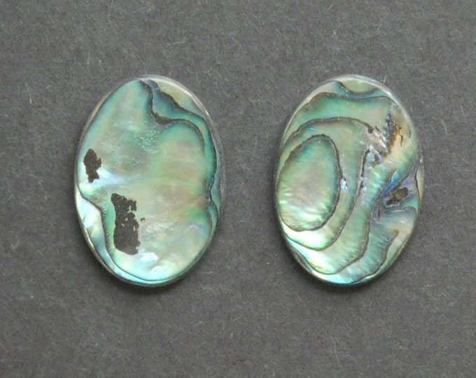 2 Pack 25x18mm Natural Abalone / Paua Shell Cabochons, Iridescent, Oval Shell Cab Set, Beachy Freshwater Shell Cabochon Set, One of a Kind