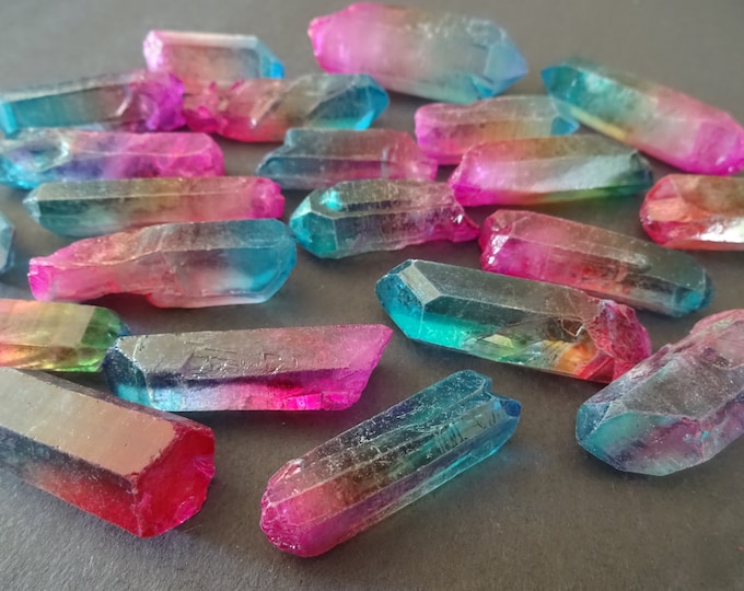 5 PACK 25-65mm Natural Quartz Crystal, Unfinished, Free Form Bullet Nuggets, Gemstone Jewelry, Pink & Blue, No Hole, Wire Wrapping Gems