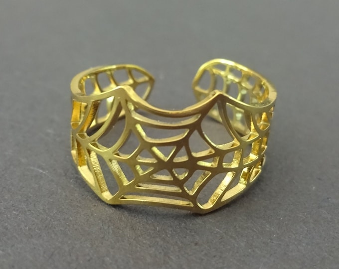 Adjustable Gold Spider Web Ring, Spider Ring, Resizable Ring, Stainless Steel, Web Design, Halloween Jewelry, Black Widow Spider Webs