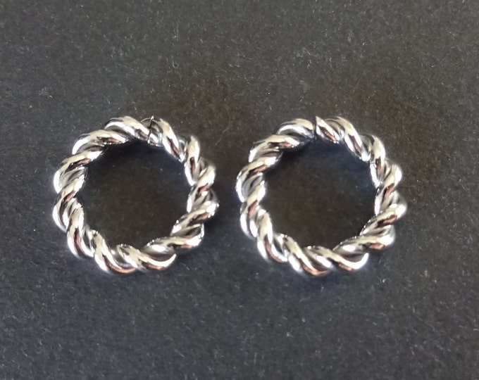 Stainless Steel Silver Rope Stud Earrings, Hypoallergenic, Round Ring Hoops, Set Of Earrings, 16mm, Twisted Rope Studs For Women