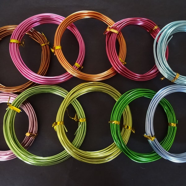 50 Meters Of 2mm Mixed Color Aluminum Wire, 12 Gauge, 10 Rolls, 5 Meters Per Roll, Craft and Beading Wire, Jewelry Making & Wire Wrapping