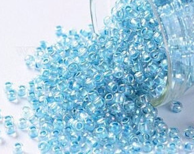 11/0 Toho Seed Beads, Crystal Aqua Lined (781), 10 grams, About 1110 Round Seed Beads, 2.2mm with .8mm Hole, Aqua Lined