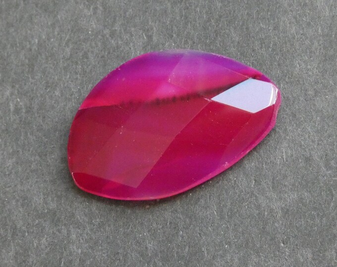 42x28x6mm Natural Agate Cabochon, Faceted Agate Cab, Pink, Dyed, One of a Kind, Gemstone Cabochon, Only One Available, Unique Agate Nugget