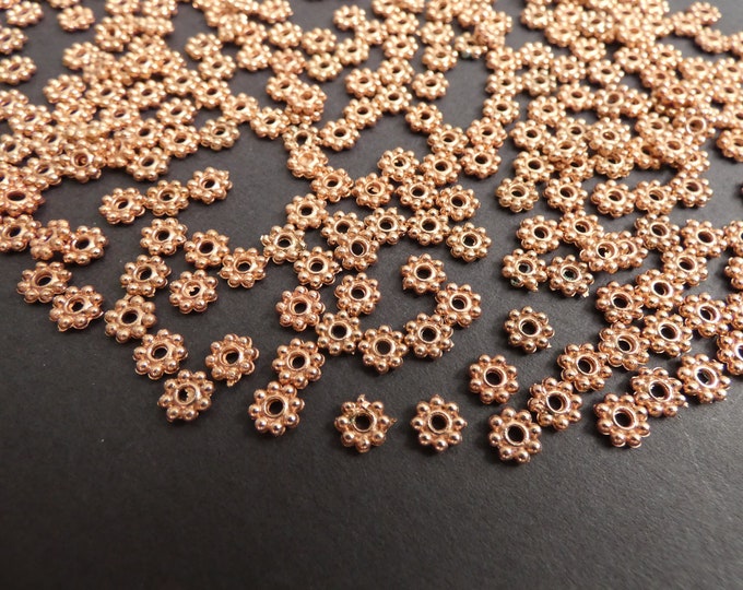 300 PACK 5mm Flower Alloy Metal Bead, Rose Gold Color, Antiqued Style, Studded Design, Small Daisy Spacer, Tiny Snowflake Spacer Bead Lot