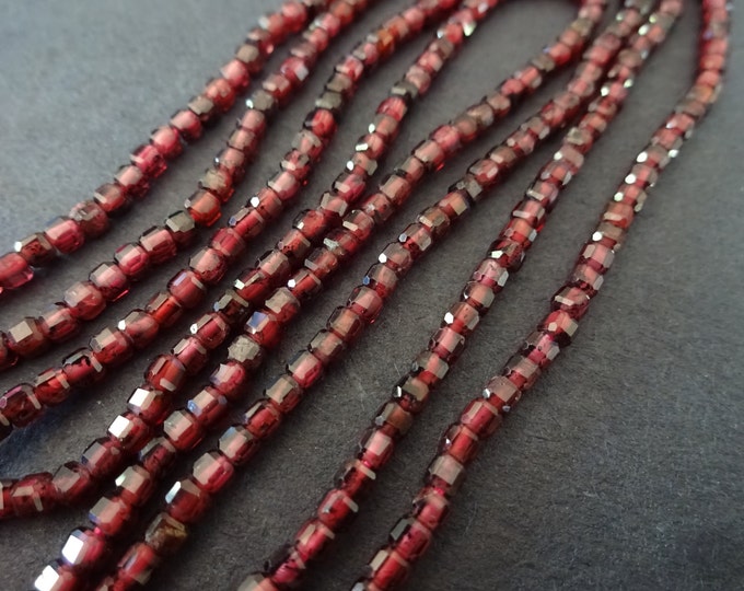 2mm Cube Natural Garnet Bead Strand, Cube Bead, Round Stone Beads, 15 Inch, About 182 Beads, Red Garnets, January Birthstone, High Grade