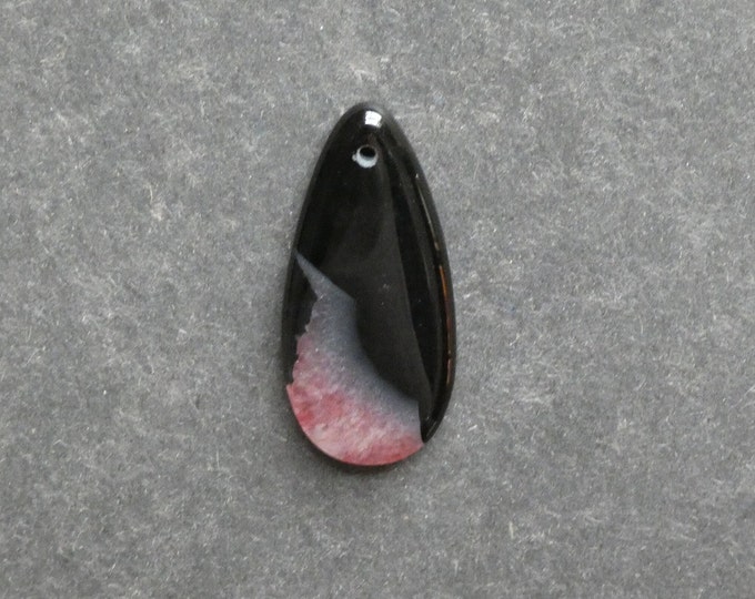 39x18mm Natural Brazil Crackle Agate Pendant, Gemstone Pendant, One of a Kind, Large Teardrop, Black and Red, Dyed, Only One Available