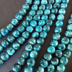 7-8mm Marbeled Glass Round Bead, Turquoise Blue, 14.5 Inch Strand Of About 50 Beads, Mixed Swirled Colors, Jewelry Beads, Round Marble Bead