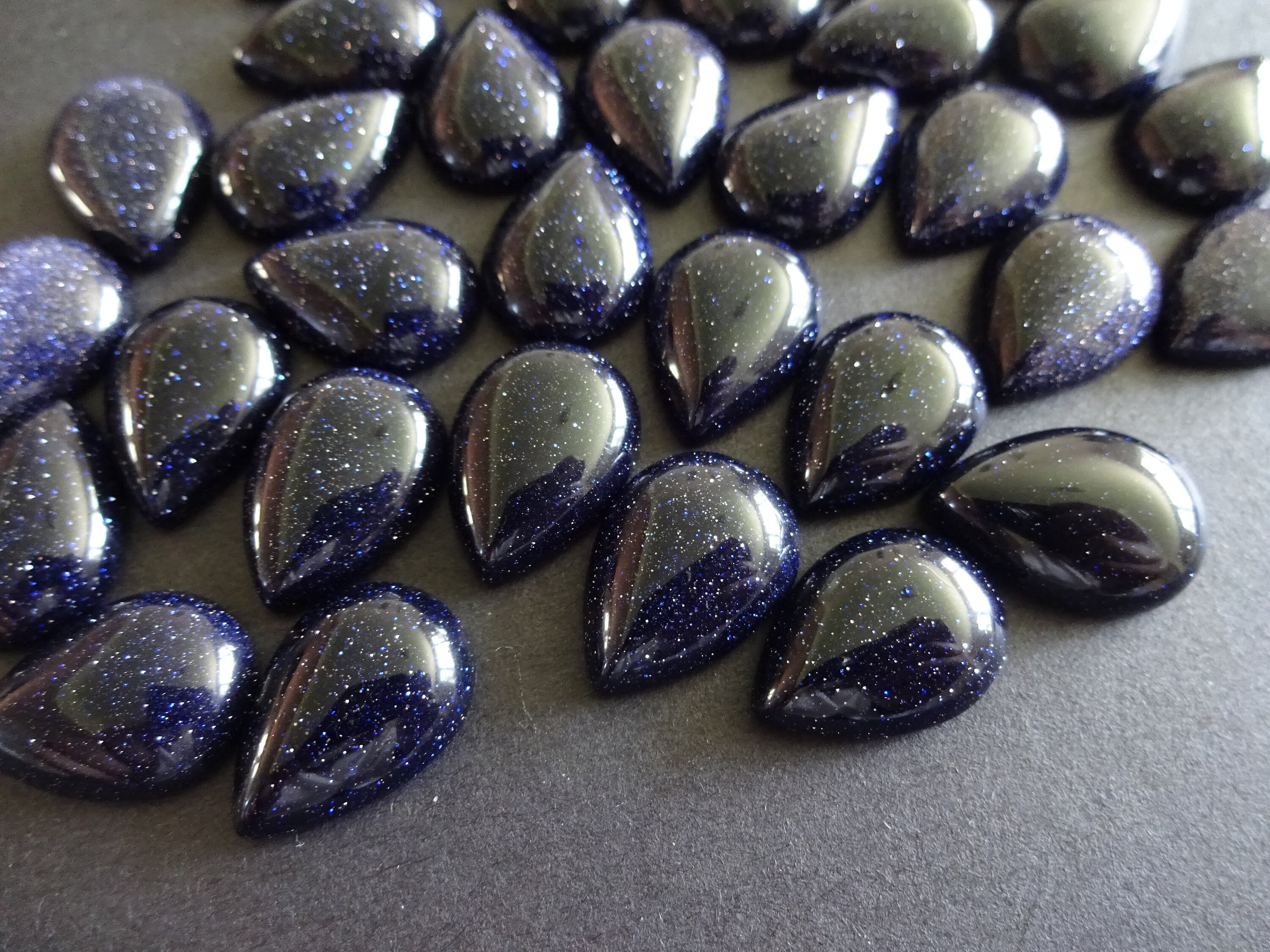 18x13mm Blue Goldstone Cabochon, Synthetic Teardrop Gemstone Cabochon