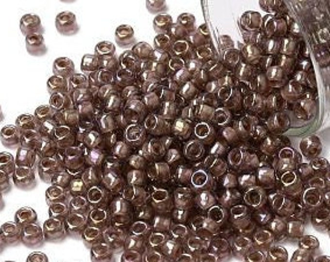 8/0 Toho Seed Beads, Mauve Lined Topaz Rainbow (1850), 10 grams, About 220 Round Seed Beads, 3mm with 1mm Hole, Rainbow Finish