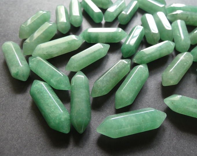28-35mm Natural Green Aventurine Bullet, Faceted, Undrilled, Polished Gem, Gemstone Jewelry Pendant, Crystal Wire Wrapping Stone, No Hole