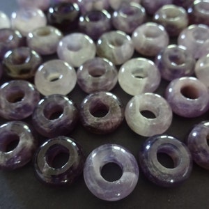 12x6mm Natural Amethyst Rondelle Bead, Round Stone Ring, 5mm Hole, Purple, Polished Gem, Natural Stone, Stone Ring, Semi Transparent