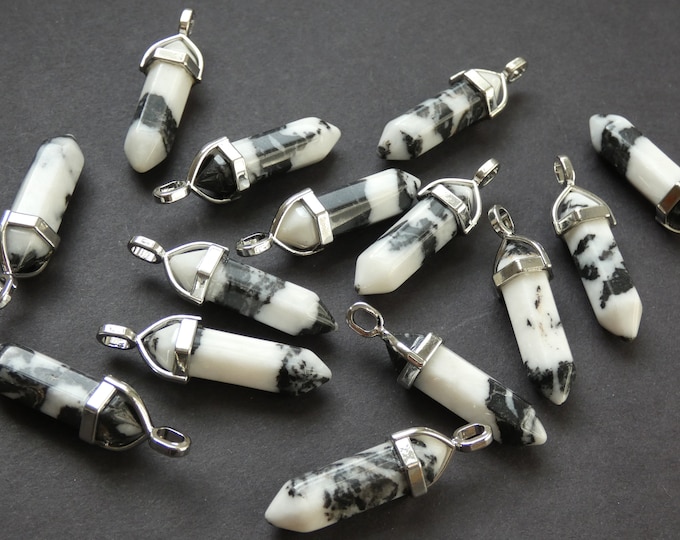 36-40mm Natural Zebra Jasper Pendant With Brass, Faceted, Bullet Shaped, Polished Gem Charm, Jasper Jewelry Pendant,  Black and White