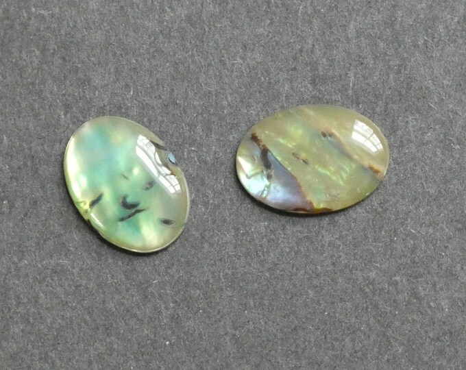 2 PACK 18x13mm Natural Paua Shell Cabochons, Dyed & Coated Seashell Ovals, Green, Iridescent, One of a Kind, As Seen in Image,Paua Shell Set