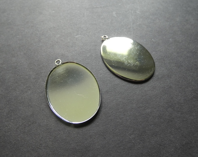 46x31mm Brass Oval Pendant Cabochon Setting, For 40x30mm Cab, Platinum Color, Cabochon Pendant Setting, Stone Setting, Large Oval Casting