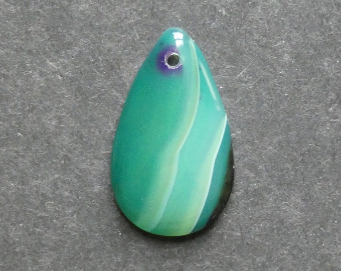 34x20mm Natural Agate Pendant, Gemstone Pendant, One of a Kind, Teardrop, Green Pendant, Dyed, Only One Available, Unique Agate Pendant