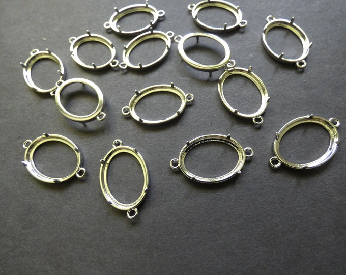 26x15.5mm Brass Connector Setting, 18.5x13.5 Tray, Oval Stone Setting, Silver Color, Claw Setting, Add Your Own Cab, Rhinestone Setting