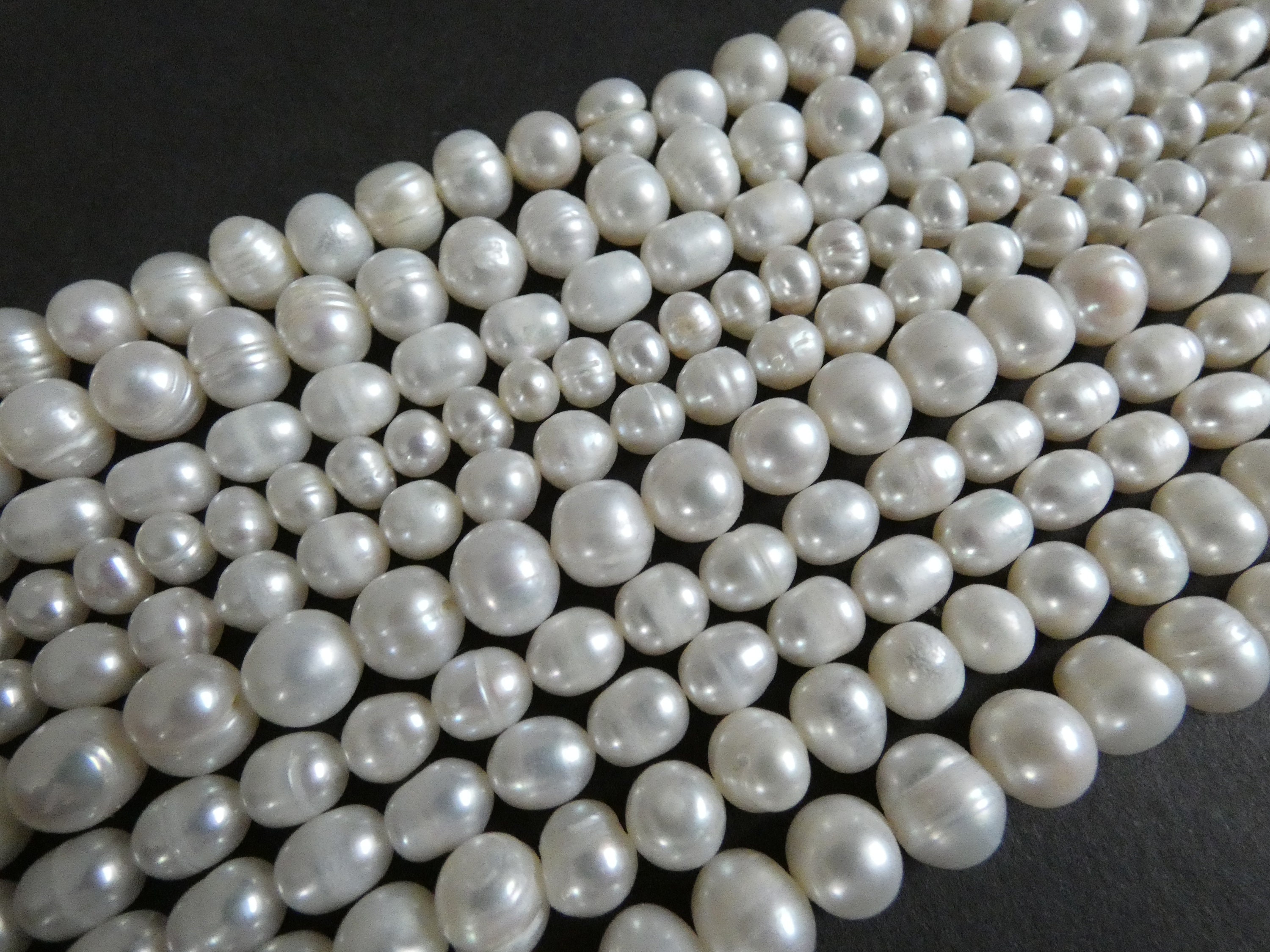 5 PACK Lot of 15-16 Inch 4-9mm Cultured Freshwater Pearl Bead Strand,  Bleached, About 62 Potato Beads, White Pearl, Drilled, Polished, Value