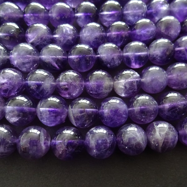 10mm Natural Amethyst Ball Beads, About 19 Beads Per 7.6 Inch Strand, Deep Purple Gemstone Beads, Natural Stone, Round Amethyst Beads