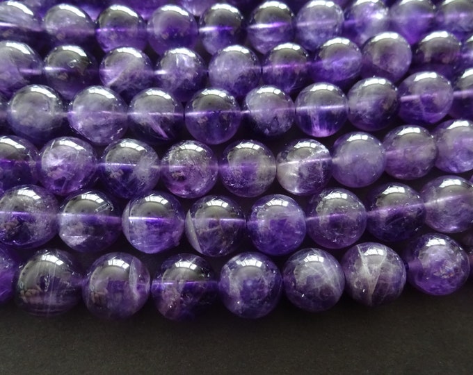 10mm Natural Amethyst Ball Beads, About 19 Beads Per 7.6 Inch Strand, Deep Purple Gemstone Beads, Natural Stone, Round Amethyst Beads