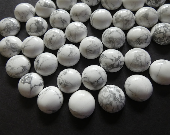 14x6mm Natural Howlite Cabochon, Round Gemstone Dome Cab, Polished Gem, Natural Stone, White Howlite, Stone Cabochon, Gray Swirls