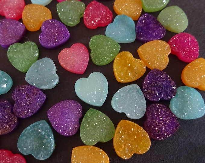 Pack Of 9-10mm Dyed Natural Druzy Agate Cabochons, Heart Cabs, Mixed Colors, Sparkly Crystal Druzy Stones, Agate Gemstone, Agate Druzy