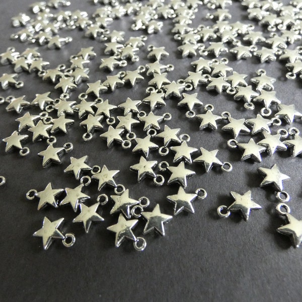 8.5x7mm Alloy Metal Star Charms, Platinum Silver Color, Star Dangle Pendant, Jewelry Charms, Solar Theme, Small Necklace & Bracelet Charms