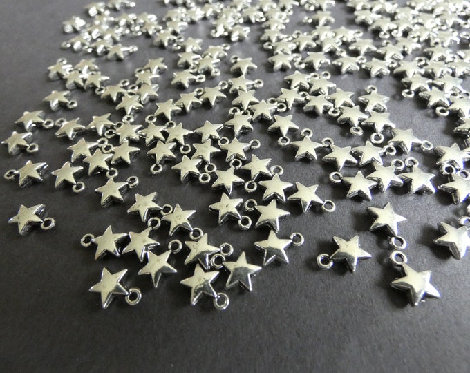 8.5x7mm Alloy Metal Star Charms, Platinum Silver Color, Star Dangle Pendant, Jewelry Charms, Solar Theme, Small Necklace & Bracelet Charms