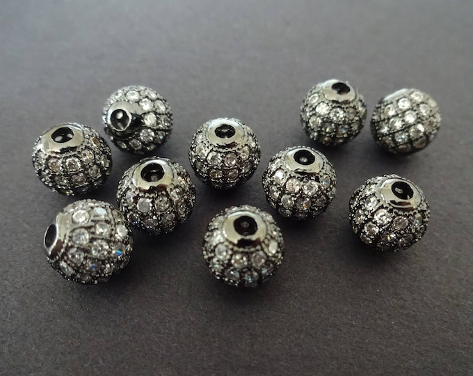 8x8mm Cubic Zirconia Micro Pave Metal Beads, Cubic Zirconia Gunmetal Beads, Round Rhinestone Beads, 8mm Round Beads, Sparkly Rhinestones