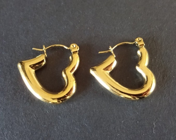 Stainless Steel Gold Heart Hoop Earrings, Hypoallergenic, Ion Plated, Gold Hoops, Set Of Heart Earrings, 20mm, Metal Heart Hoops