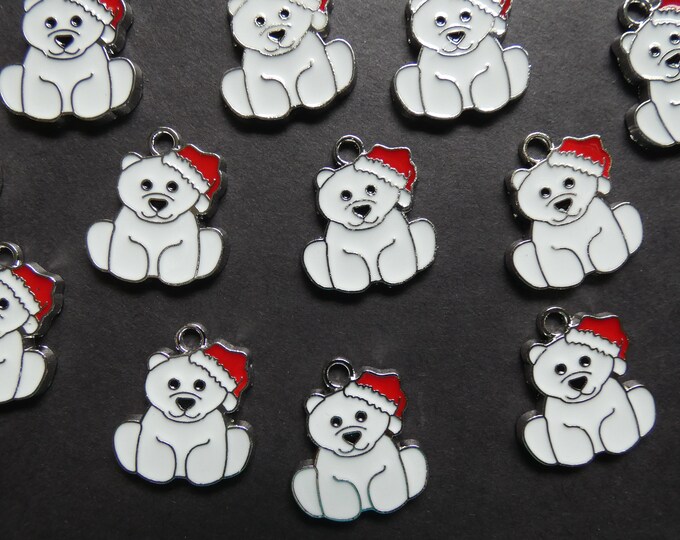 24.5mm Christmas Polar Bear Enamel & Alloy Metal Charm, Classic Xmas Pendant, Christmas Charm, Silver Metal Focal, Metal Charm, Bear Charm