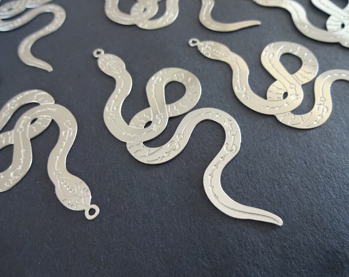 5 PACK 63.5mm 201 Stainless Steel Snake Pendant, Silver Color Pendant, Etched Pendant, Stainless Steel, Etched Design Pendant, Snake Charm