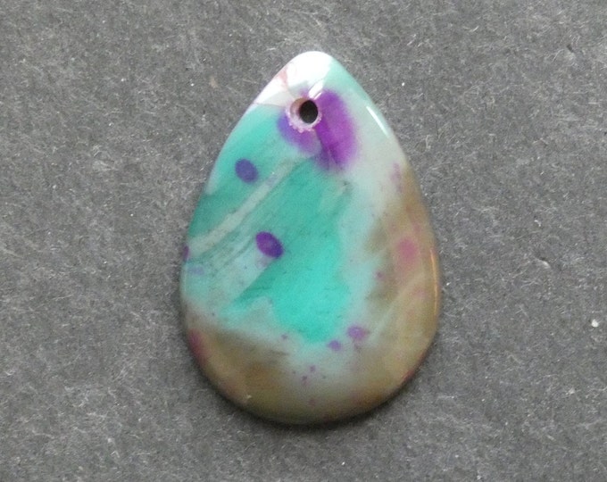 33x23mm Natural Agate Pendant, Gemstone Pendant, One of a Kind, Teardrop, Green and Purple, Dyed, Only One Available, Unique Agate Pendant