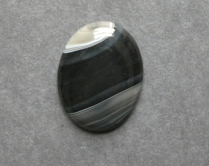 40x30mm Natural Striped Agate Cabochon, Gemstone Cabochon, One of a Kind, Black & White, Dyed, Natural Banded Agate Cabochon, Unique Stone