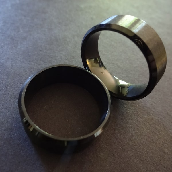 Beveled Titanium Steel Ring, Beveled Black Steel Band, Size 6-12, Handcrafted Titanium Ring, Unisex Jewelry, Wedding Band, Engagement Ring