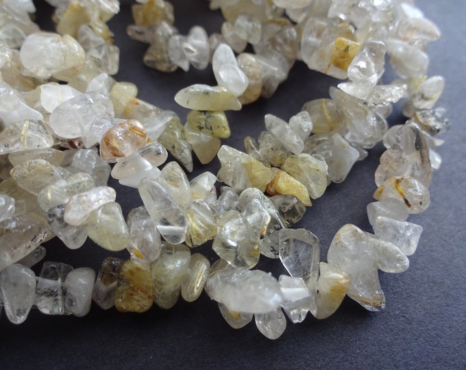 16 Inch Strand Natural Rutilated Quartz Beads, 8-9mm Natural Stone Beads, About 106 Gemstone Beads, Semi Transparent Golden Yellow Nuggets