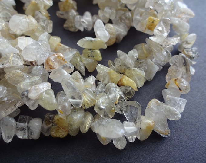 16 Inch Strand Natural Rutilated Quartz Beads, 8-9mm Natural Stone Beads, About 106 Gemstone Beads, Semi Transparent Golden Yellow Nuggets