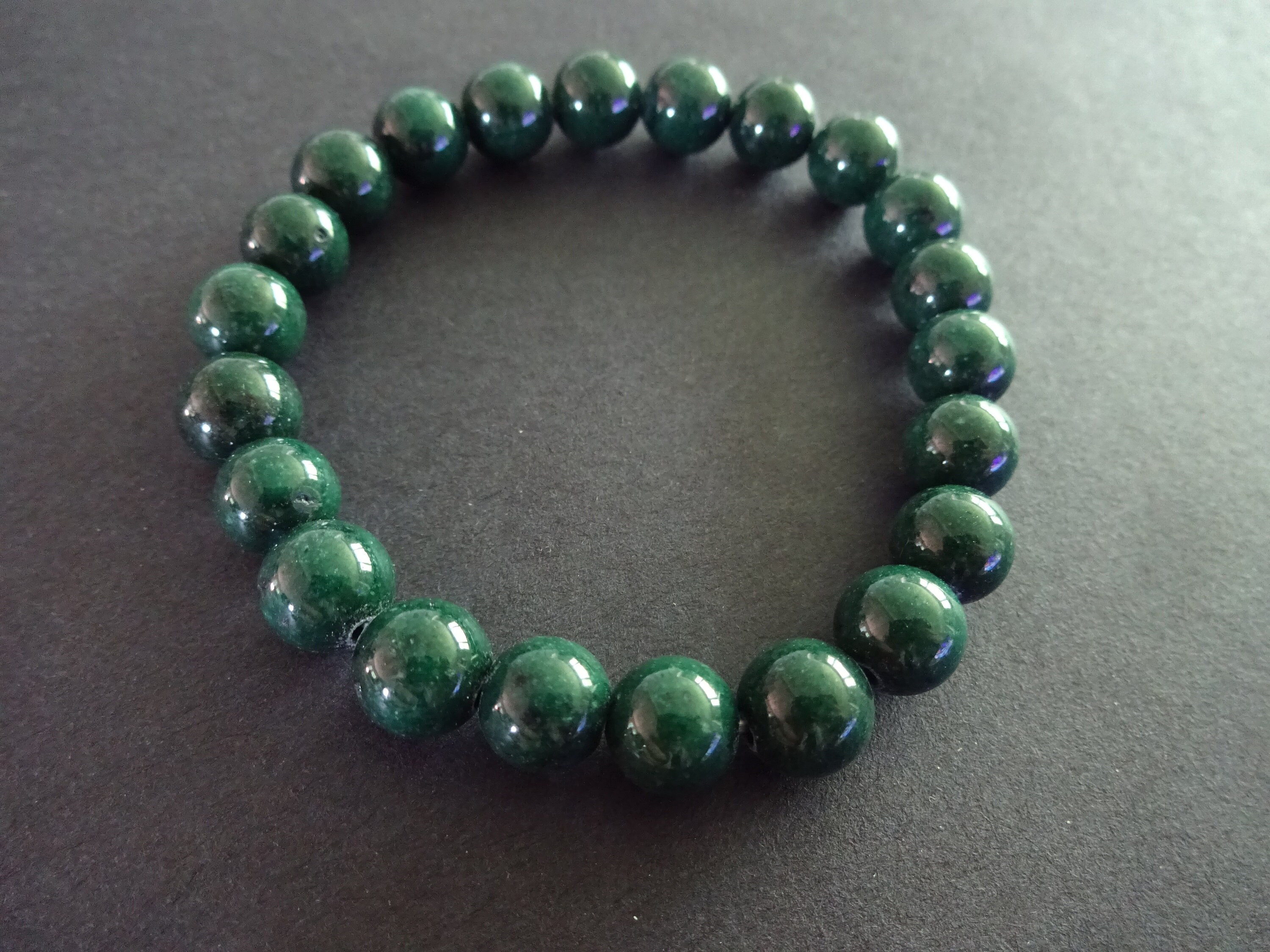 Natural Mashan Jade Stretch Bracelet, 8mm Ball Beads, Stretchy Nylon