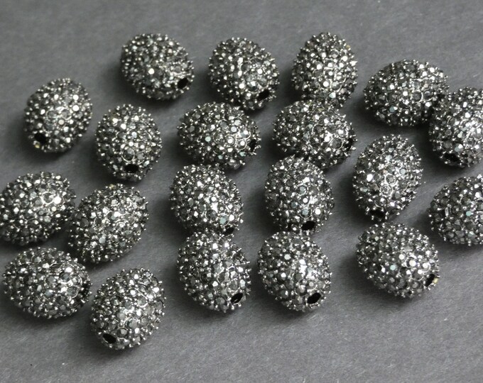 16x12mm Alloy Metal & Rhinestone Oval Beads, Gunmetal With Clear Rhinestone Beads, 3mm Hole, Sparkly Glass Rhinestones, Rhinestone Ovals