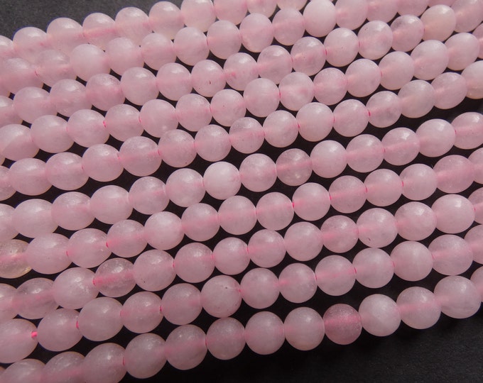 15.5 Inch 6-6.5mm Natural Rose Quartz Ball Beads, About 63 Gemstone Beads, Frosted Quartz Stone, Light Pink Quartz, Unfinished, 1mm Hole