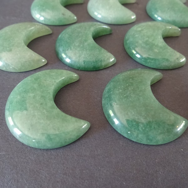34-35mm Natural Green Aventurine Moon Cabochon, Polished, Undrilled Natural Gemstone, Light Green, Aventurine Crystal, Crescent Moon Stone