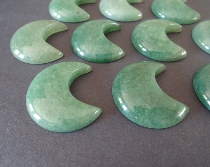 34-35mm Natural Green Aventurine Moon Cabochon, Polished, Undrilled Natural Gemstone, Light Green, Aventurine Crystal, Crescent Moon Stone