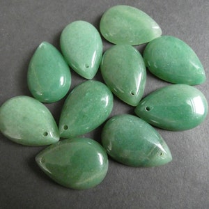 30x20mm Natural Green Aventurine Pendant, Drilled Aventurine Cab, Polished, Natural Stone Charm, Semi Transparent Green, 1.5mm Hole